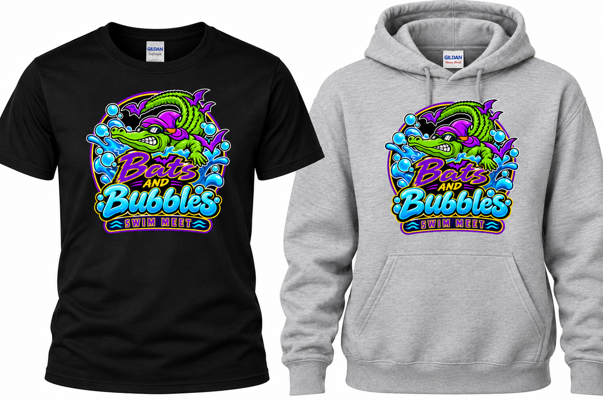 Bats and Bubbles swim meet tshirt