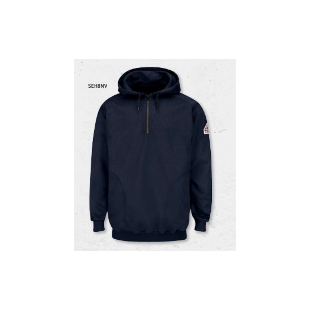 Pullover Hooded Fleece Sweatshirt With 1/4 Zip - Cotton / Spandex Blend