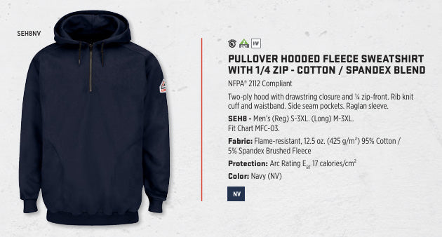 Pullover Hooded Fleece Sweatshirt With 1/4 Zip - Cotton / Spandex Blend
