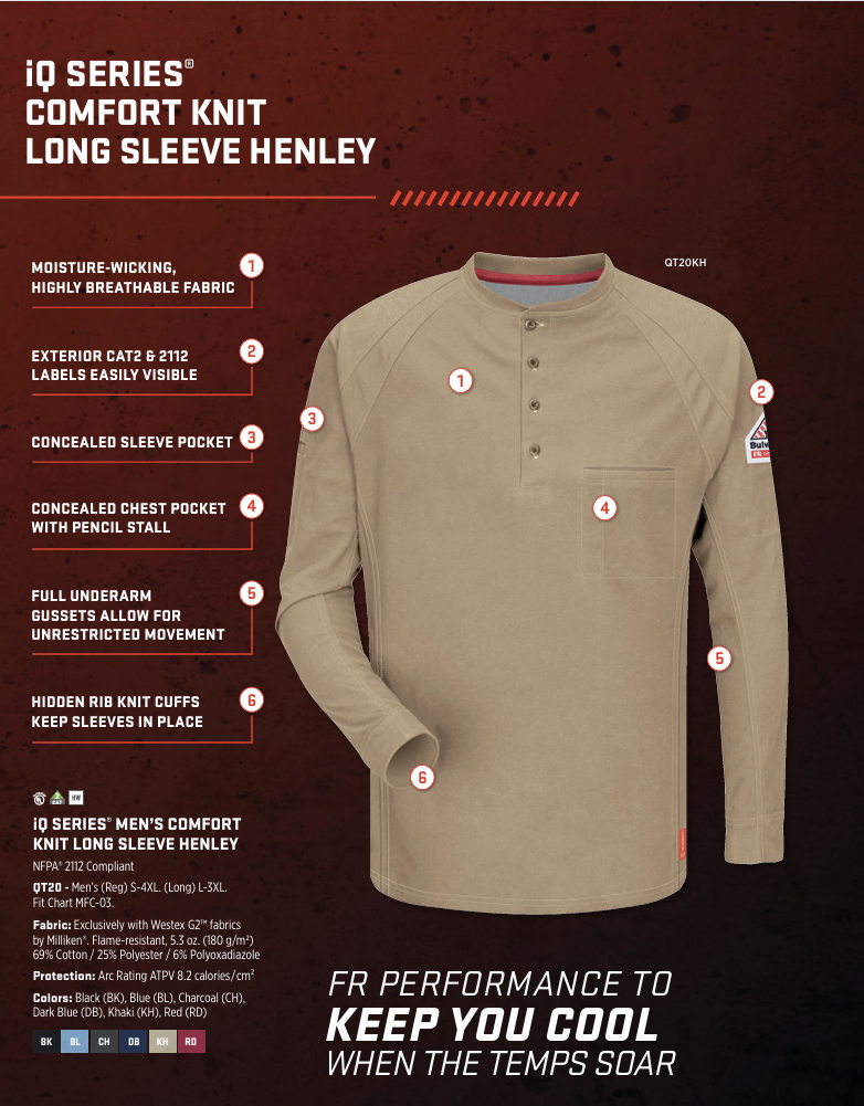 iQ Series® Comfort Knit Long Sleeve Henley (Regular)
