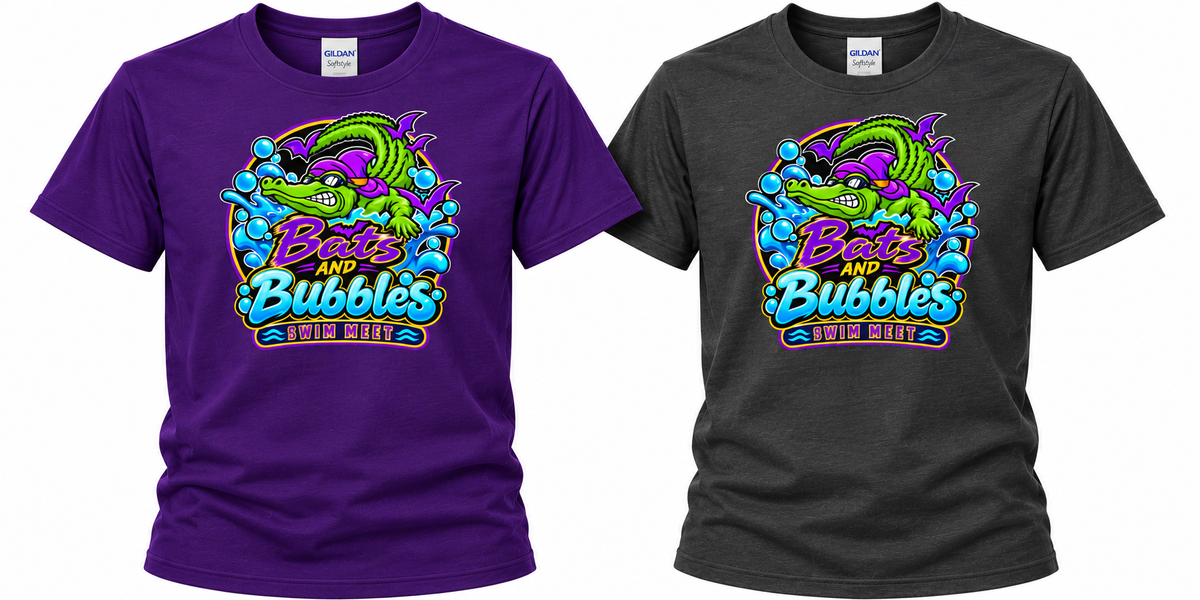Bats and Bubbles swim meet tshirt