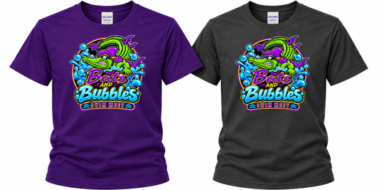Bats and Bubbles swim meet tshirt